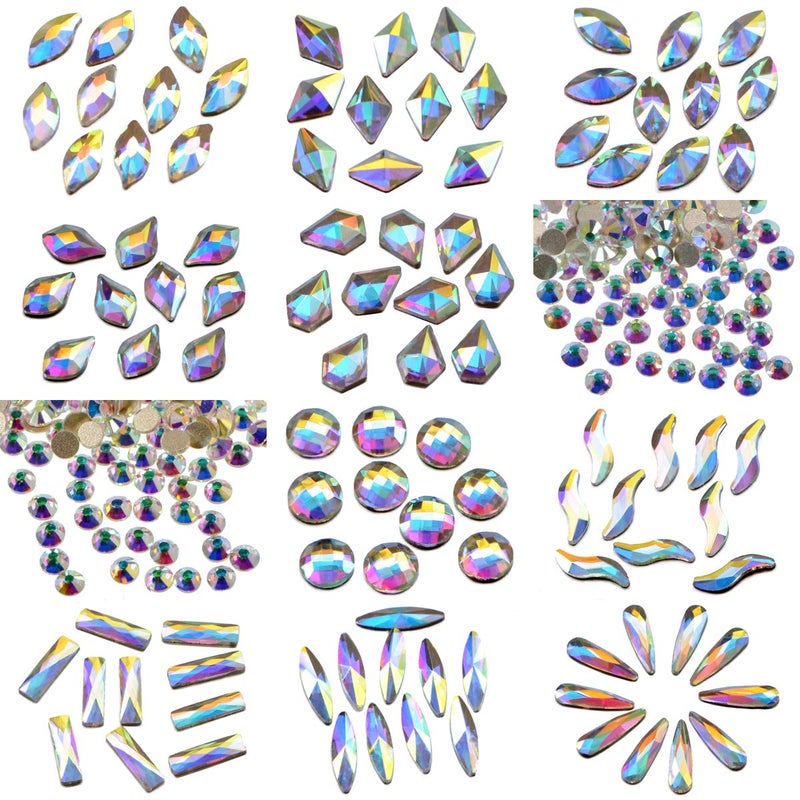 AD Beads 300 Pieces Flat Back Gems 11 shapes Crystal Rhinestones 12 Sizes Rhinestones for Crafts Nail Face Art Clothes Shoes Bags DIY( Clear AB) - Image 3